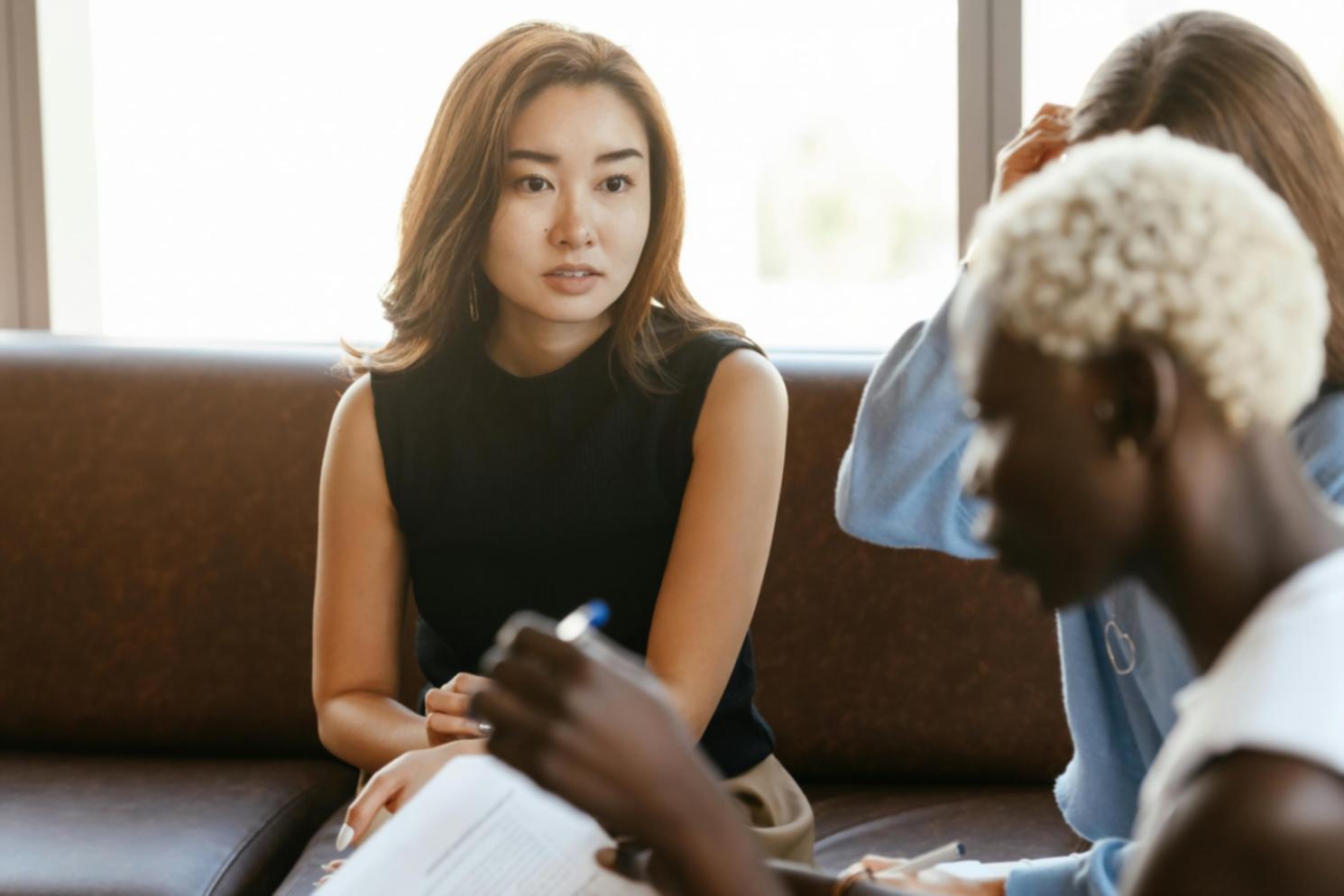 Professional workspace showing client report development process